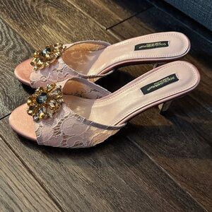 Cute designer Pink Lace Heels with Jewel Accents size 39